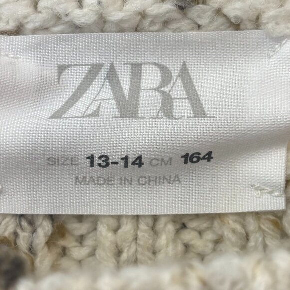 ZARA KID'S GIRL Cream Flecked Distressed Cropped Cable-Knit Sweater, 13-14 Years - Picture 3 of 14